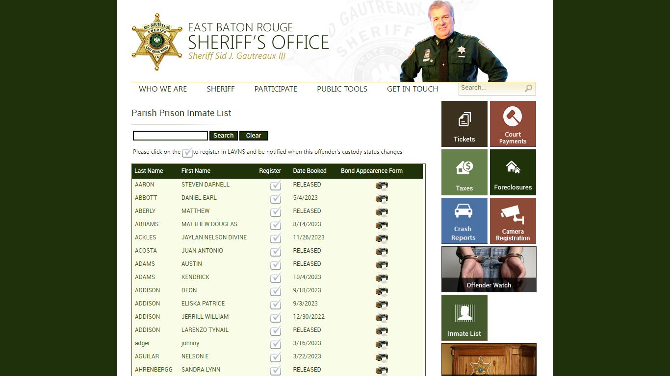 Parish Prison Inmate List - East Baton Rouge Parish Sheriff's Office